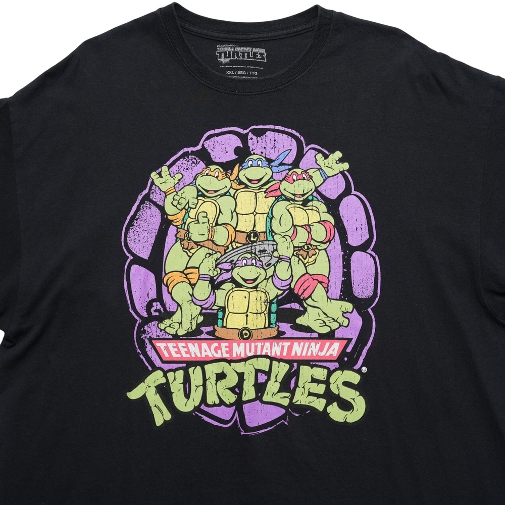TMNT Ninja Turtles Graphic Tee Mens XXL Black Retro Cartoon Shirt